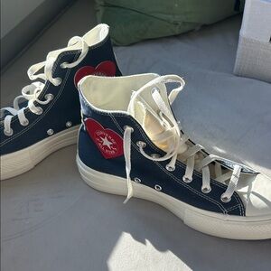 Converse Navy High-Tops with Red Heart Patch Never Worn